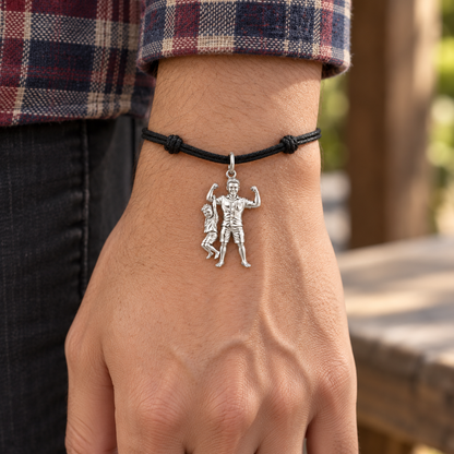 A Father's Endless Love Charm Bracelet – Personalized Dad Gift – worn on the wrist on a black cord bracelet