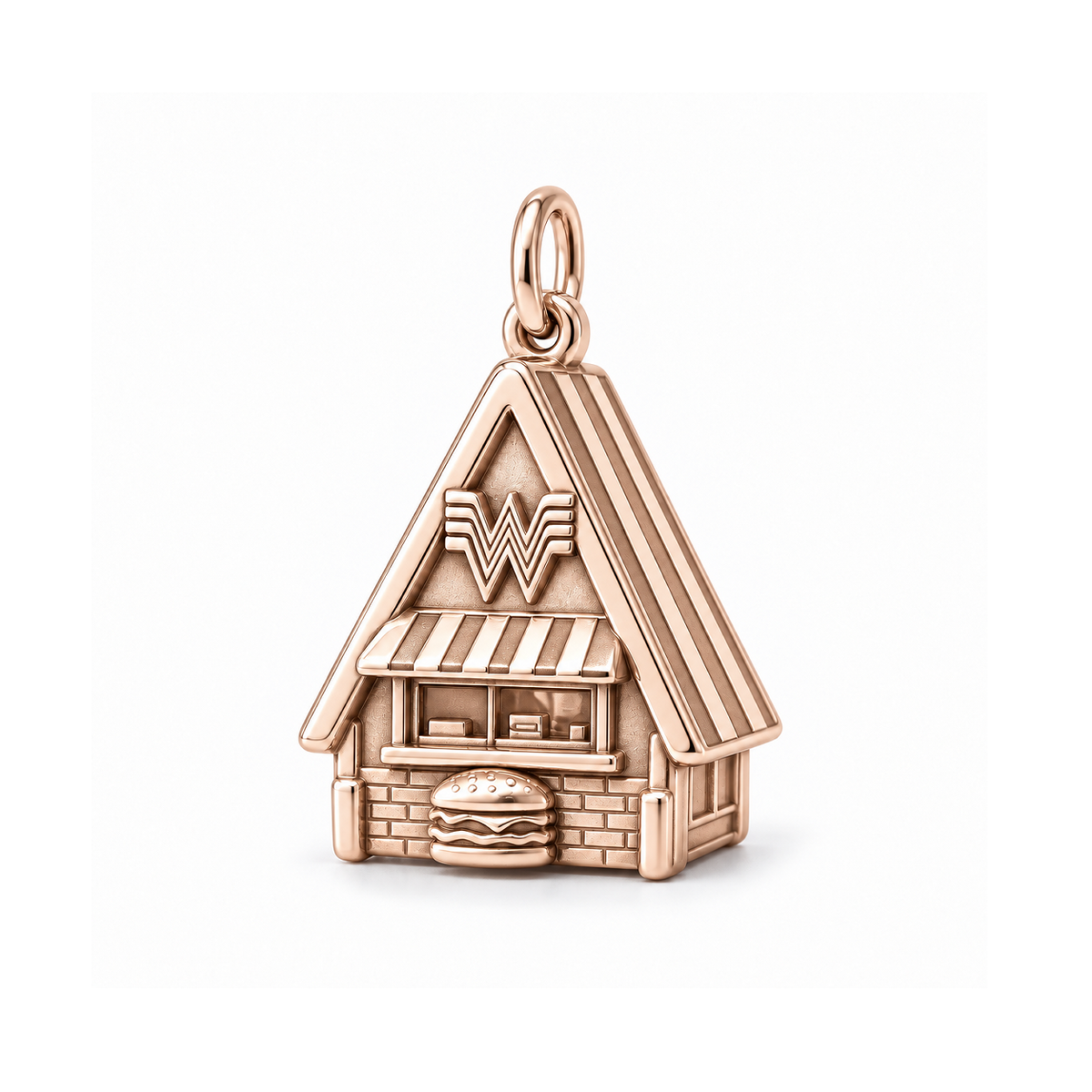 A-Frame Burger Stop Charm — Rose Gold | charm-topics-remaining-444-2026-09-14 | topic-376