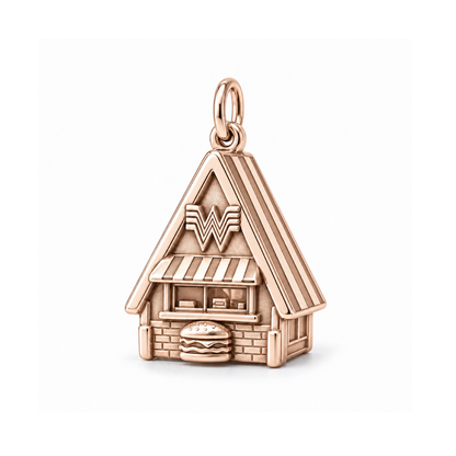 A-Frame Burger Stop Charm — Rose Gold | charm-topics-remaining-444-2026-09-14 | topic-376