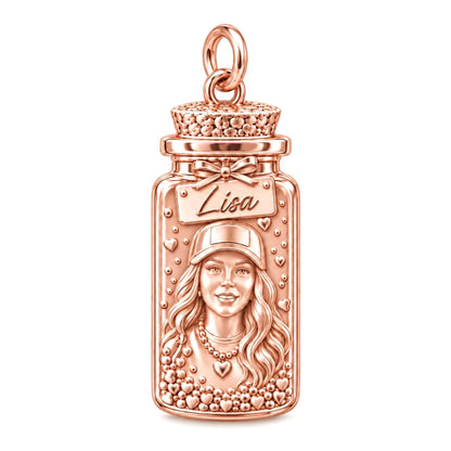 A Little Jar of Memories – Personalized Photo & Name Sterling Silver Charm – rose gold 2 cm charm, front view