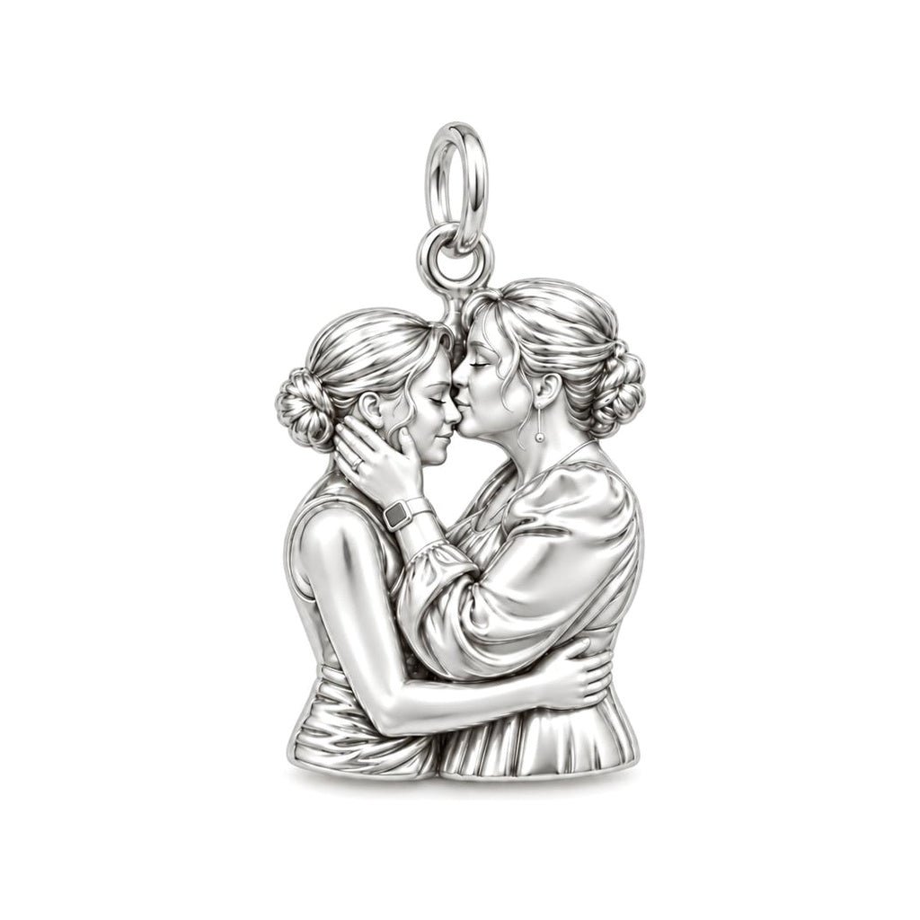 A Mother's Gentle Kiss Charm Bracelet – Personalized Mom Gift – silver charm, front view