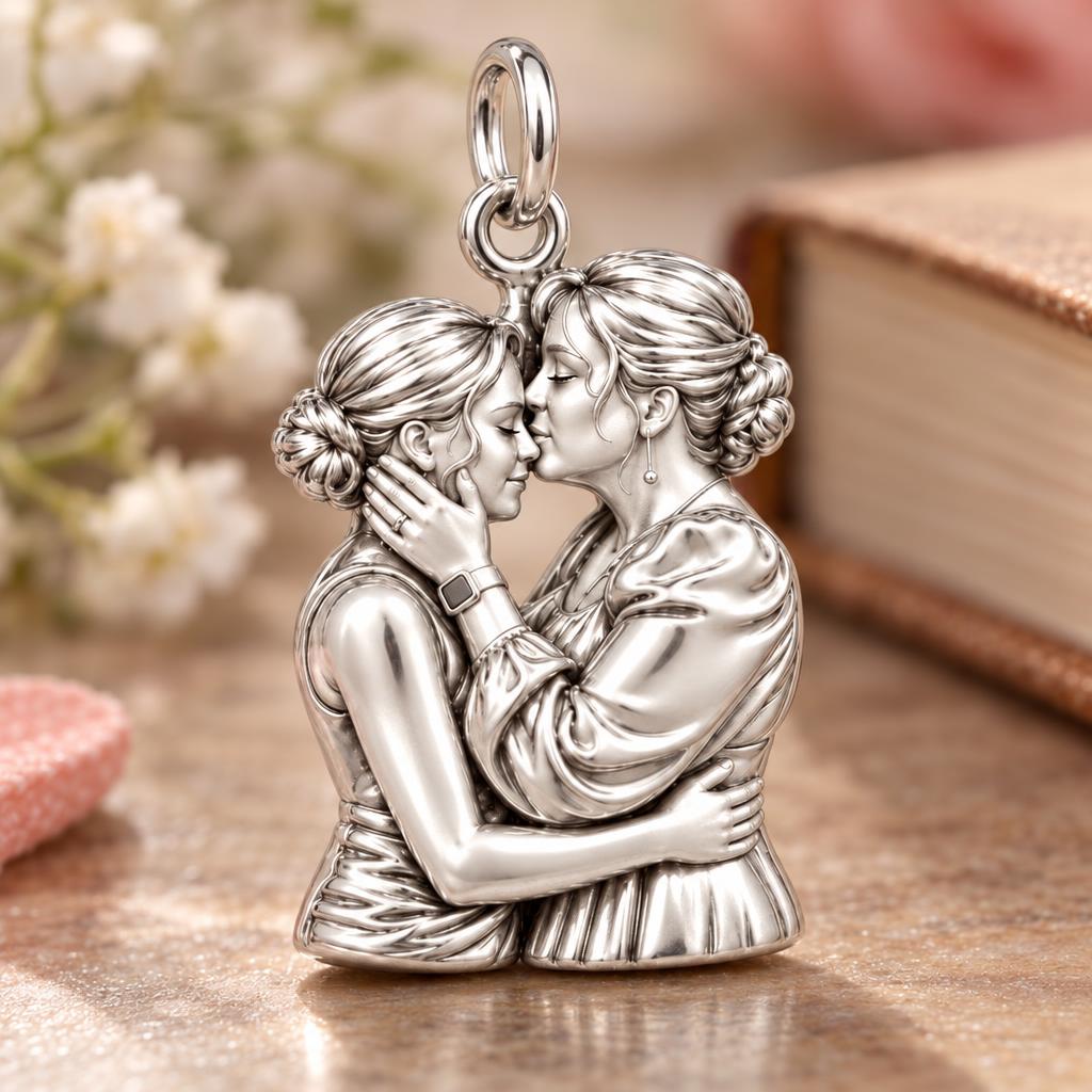 A Mother's Gentle Kiss Charm Bracelet – Personalized Mom Gift – macro detail of the charm