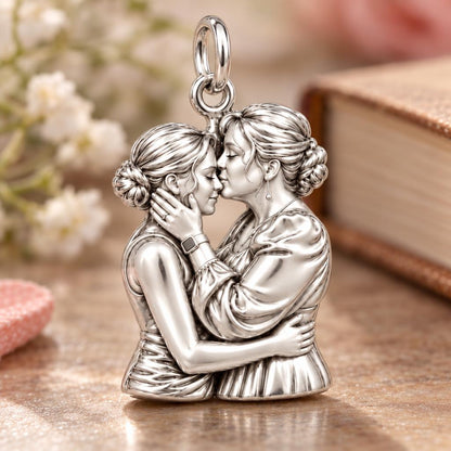 A Mother's Gentle Kiss Charm Bracelet – Personalized Mom Gift – macro detail of the charm
