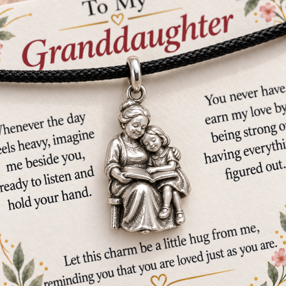 Grandma's Storytime Charm: A Little Hug — Macro detail, silver finish