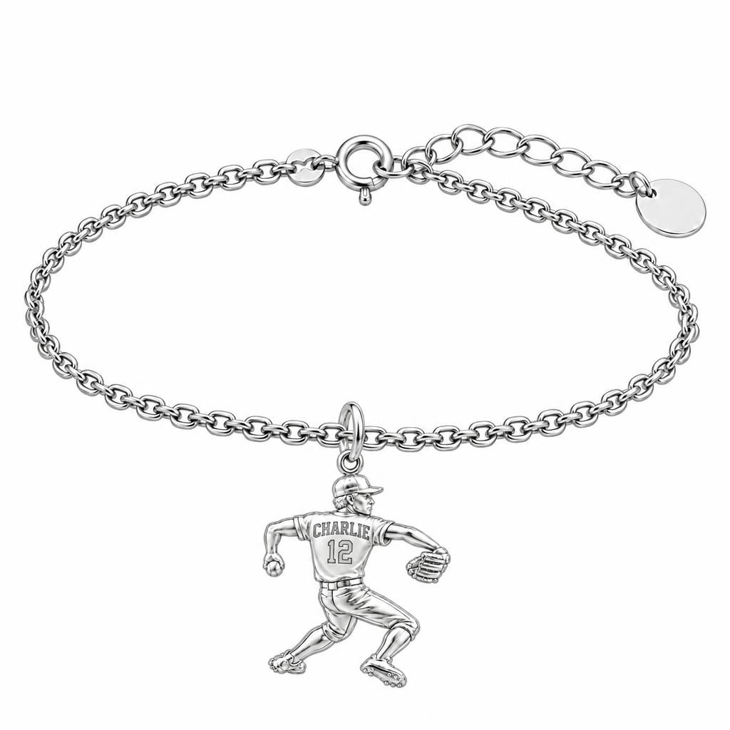 Ace Pitcher Windup Charm Bracelet Set – silver, front view