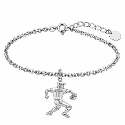 Ace Pitcher Windup Charm Bracelet Set – silver, front view