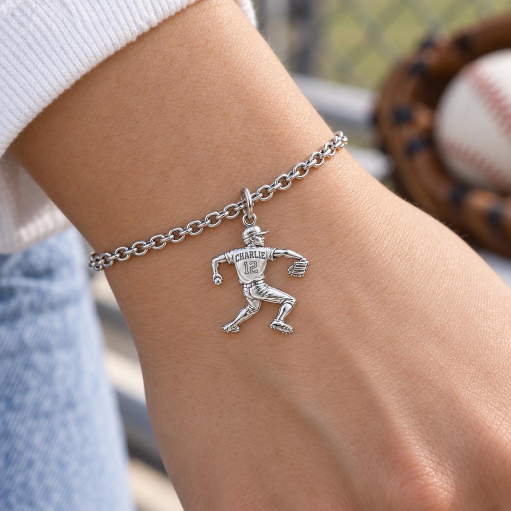 Ace Pitcher Windup Charm Bracelet Set – worn / in use