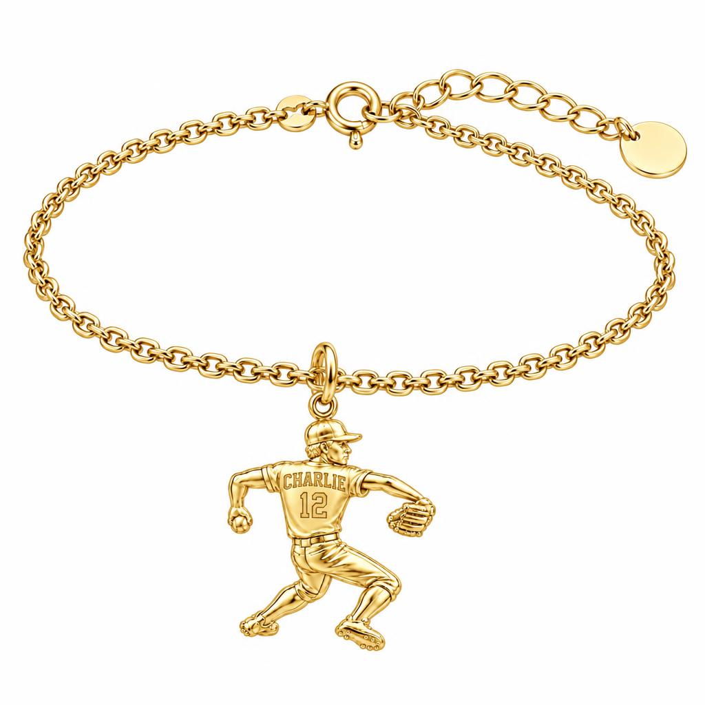 Ace Pitcher Windup Charm Bracelet Set – 18K gold, front view