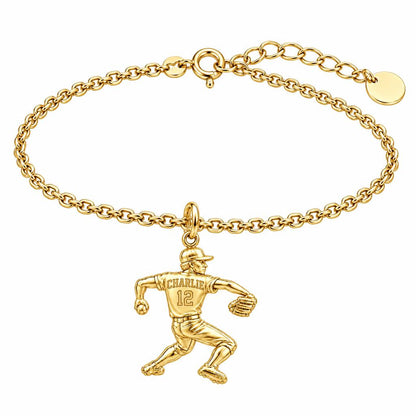 Ace Pitcher Windup Charm Bracelet Set – 18K gold, front view