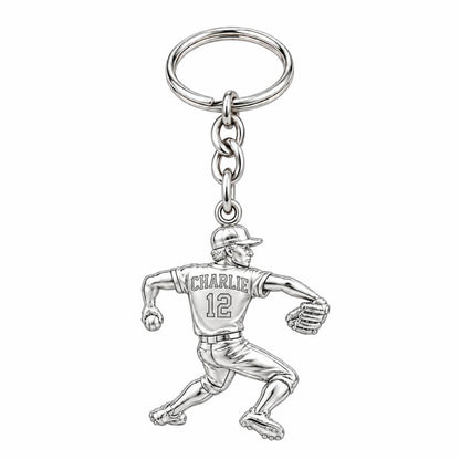 Ace Pitcher Windup Charm Keychain – silver, front view
