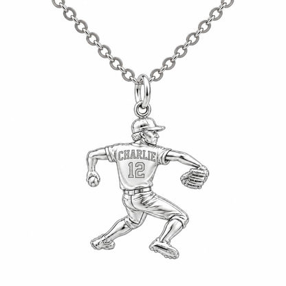 Ace Pitcher Windup Charm Necklace Set – silver, front view