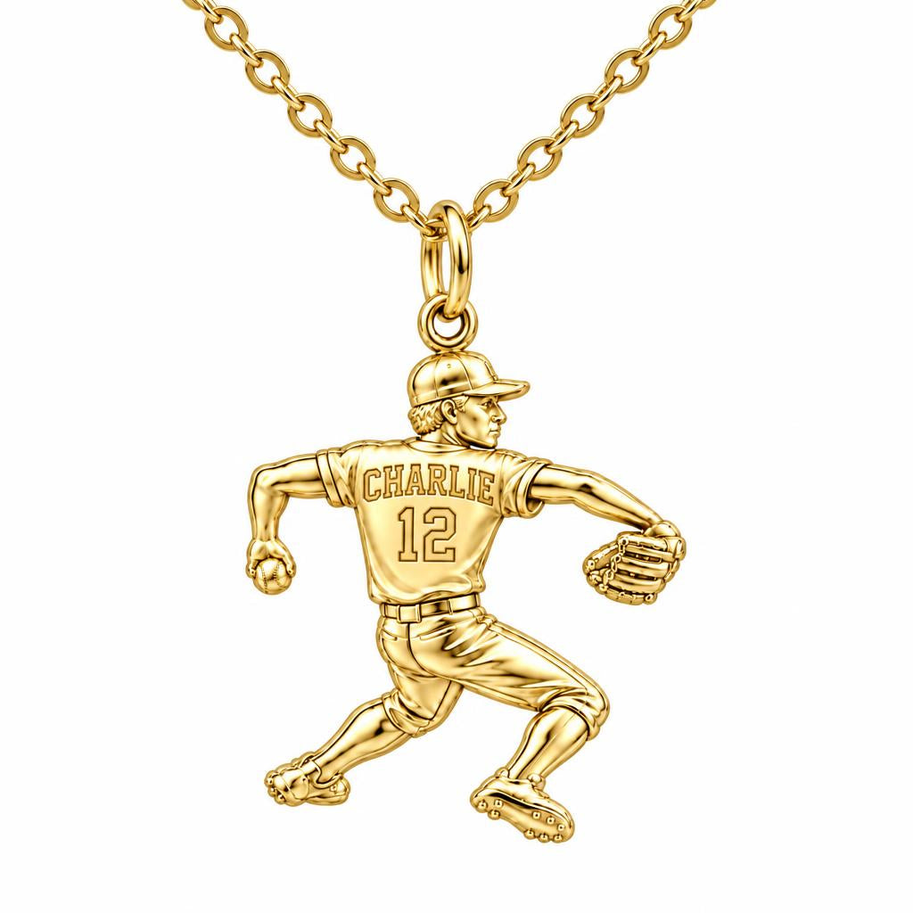 Ace Pitcher Windup Charm Necklace Set – 18K gold, front view