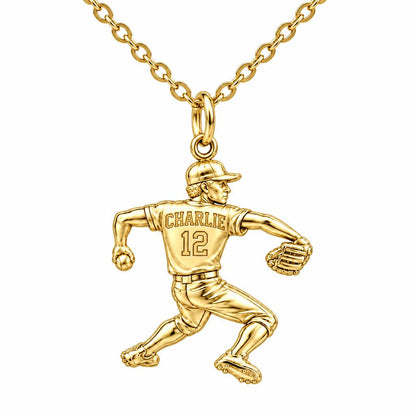 Ace Pitcher Windup Charm Necklace Set – 18K gold, front view