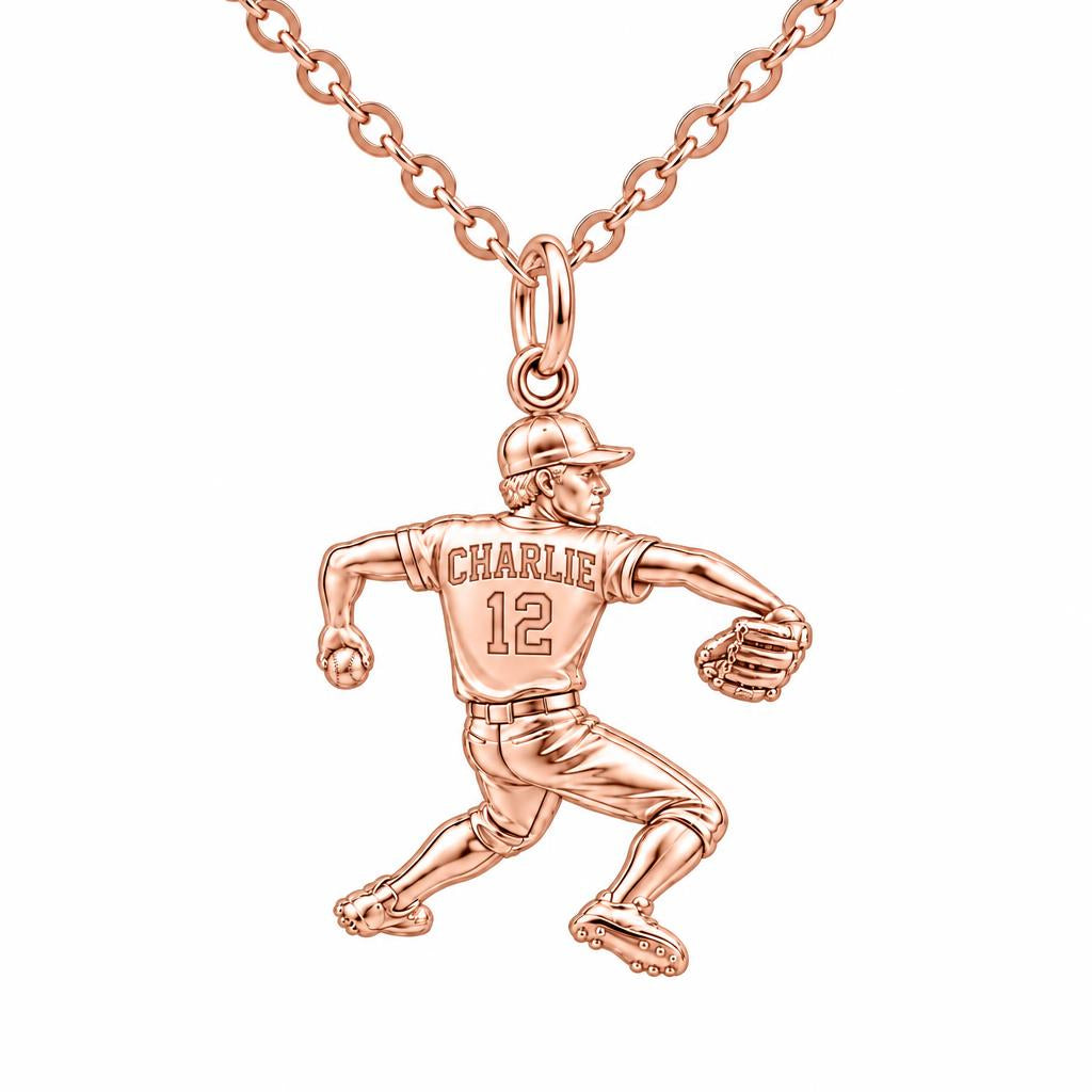 Ace Pitcher Windup Charm Necklace Set – rose gold, front view