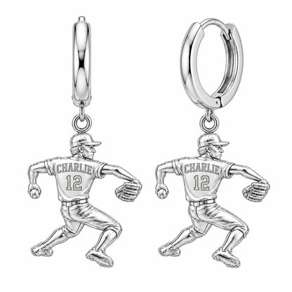 Ace Pitcher Windup Huggie Charm Earrings – silver, front view