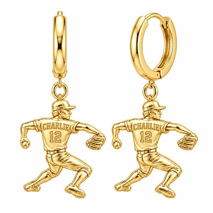 Ace Pitcher Windup Huggie Charm Earrings – 18K gold, front view