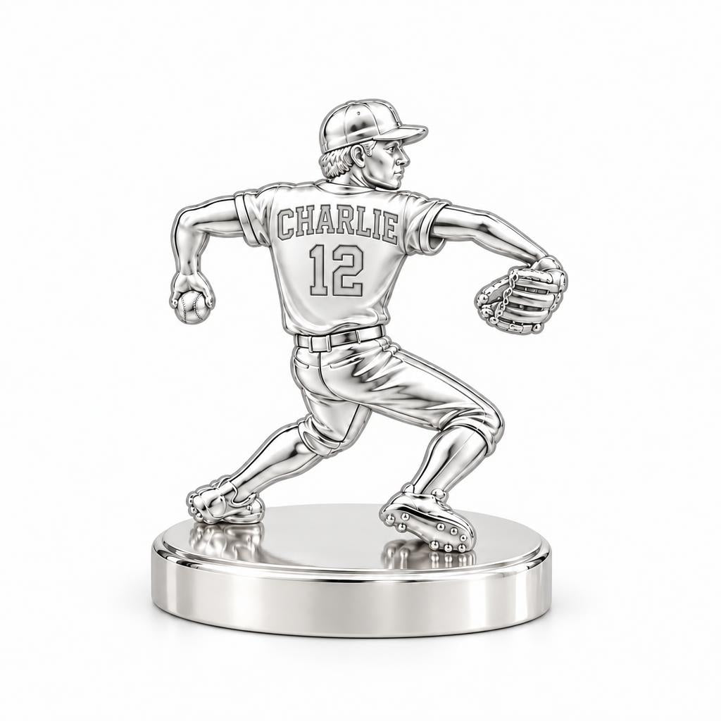 Ace Pitcher Windup Keepsake Plaque – silver, front view