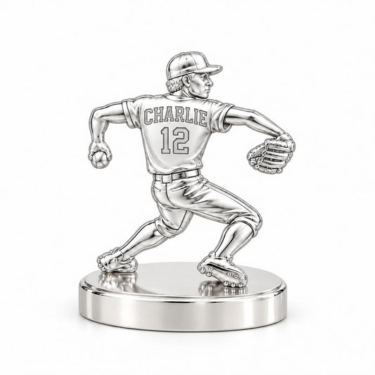 Ace Pitcher Windup Keepsake Plaque – silver, front view