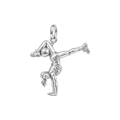 Acrobatic Volleyball Star Charm Bracelet – Personalized Athlete Gift – silver charm, front view
