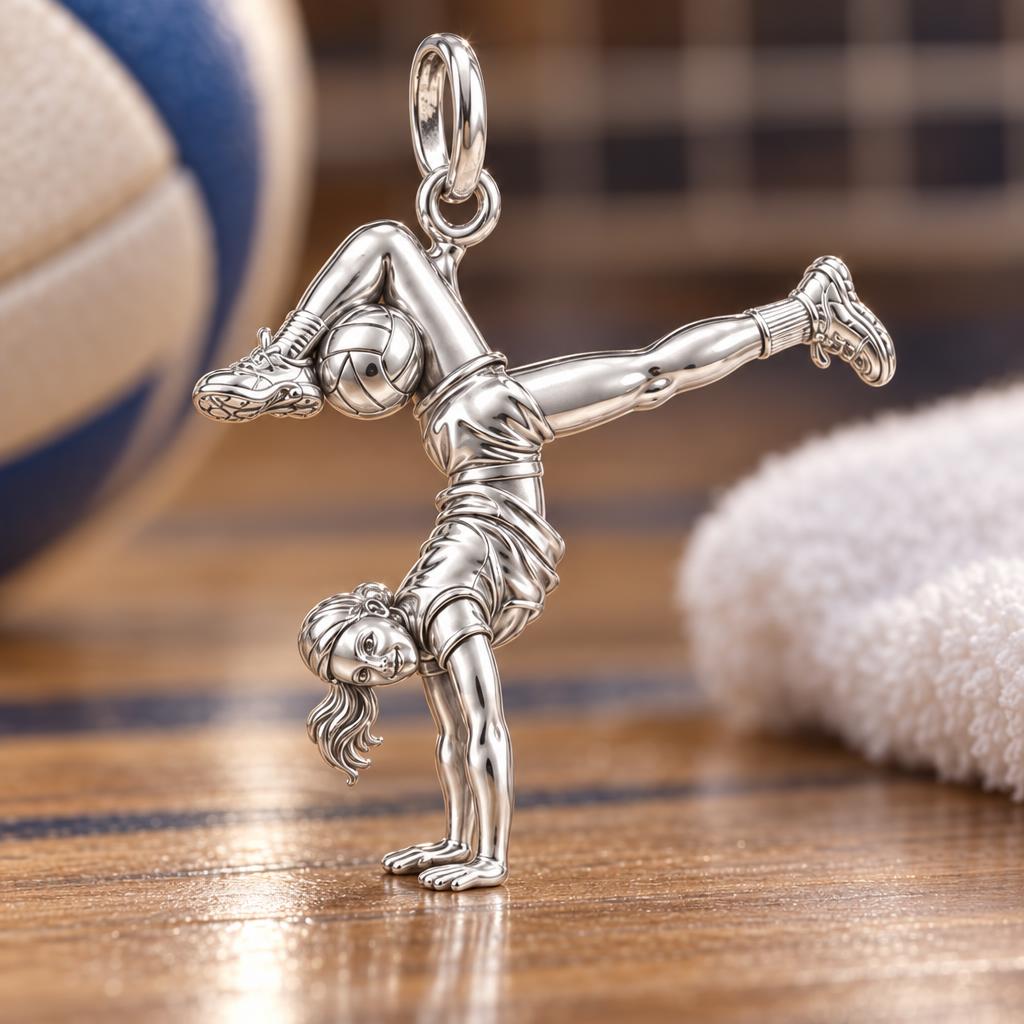 Acrobatic Volleyball Star Charm Bracelet – Personalized Athlete Gift – macro detail of the charm