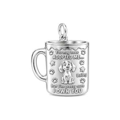 Adopted Me Coffee Mug Charm Bracelet – Personalized Dog Mom Gift – silver plated 3 cm charm, front view