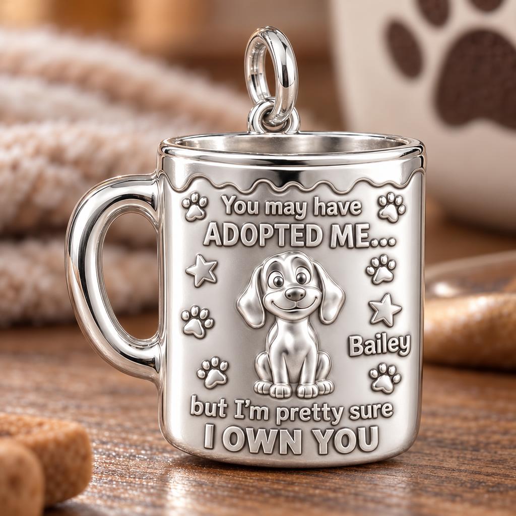 Adopted Me Coffee Mug Charm Bracelet – Personalized Dog Mom Gift – macro detail of the charm
