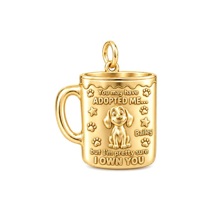 Adopted Me Coffee Mug Charm Bracelet – Personalized Dog Mom Gift – 18K gold plated 3 cm charm, front view