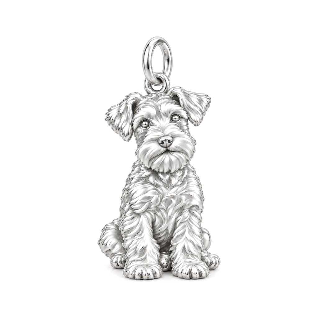 Adorable Mini Schnauzer Silver Charm – Personalized Dog Mom – silver charm, front view