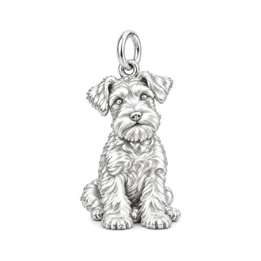 Adorable Mini Schnauzer Silver Charm – Personalized Dog Mom – silver charm, front view