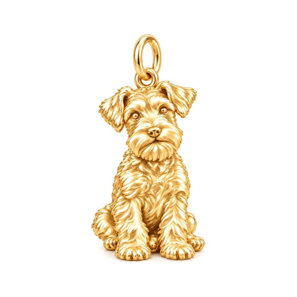 Adorable Mini Schnauzer Silver Charm – Personalized Dog Mom – 18K gold charm, front view