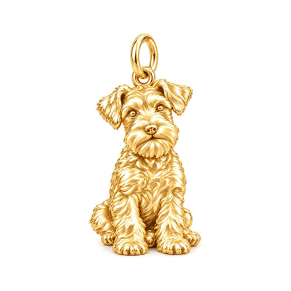 Adorable Mini Schnauzer Silver Charm – Personalized Dog Mom – 18K gold charm, front view