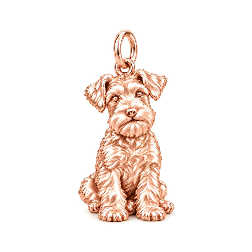 Adorable Mini Schnauzer Silver Charm – Personalized Dog Mom – rose gold charm, front view