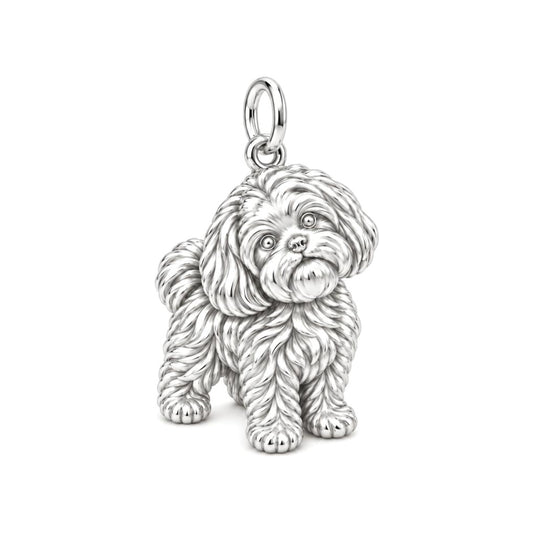Adorable Shih Tzu Dog Charm Bracelet – Personalized Dog Mom Gift – silver charm, front view