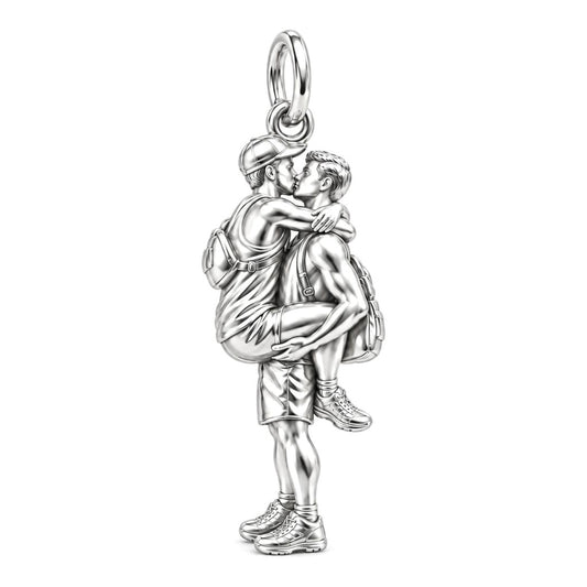 Adventurous Love Embrace Charm Bracelet – Personalized Gay Couple Gift – silver charm, front view