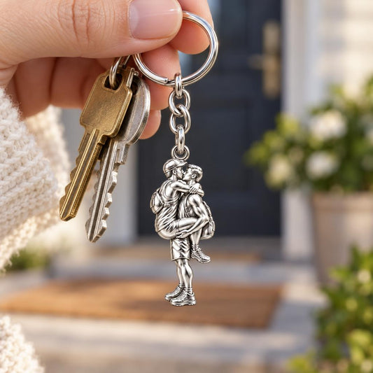 Adventurous Love Embrace Charm Keychain – worn / in use