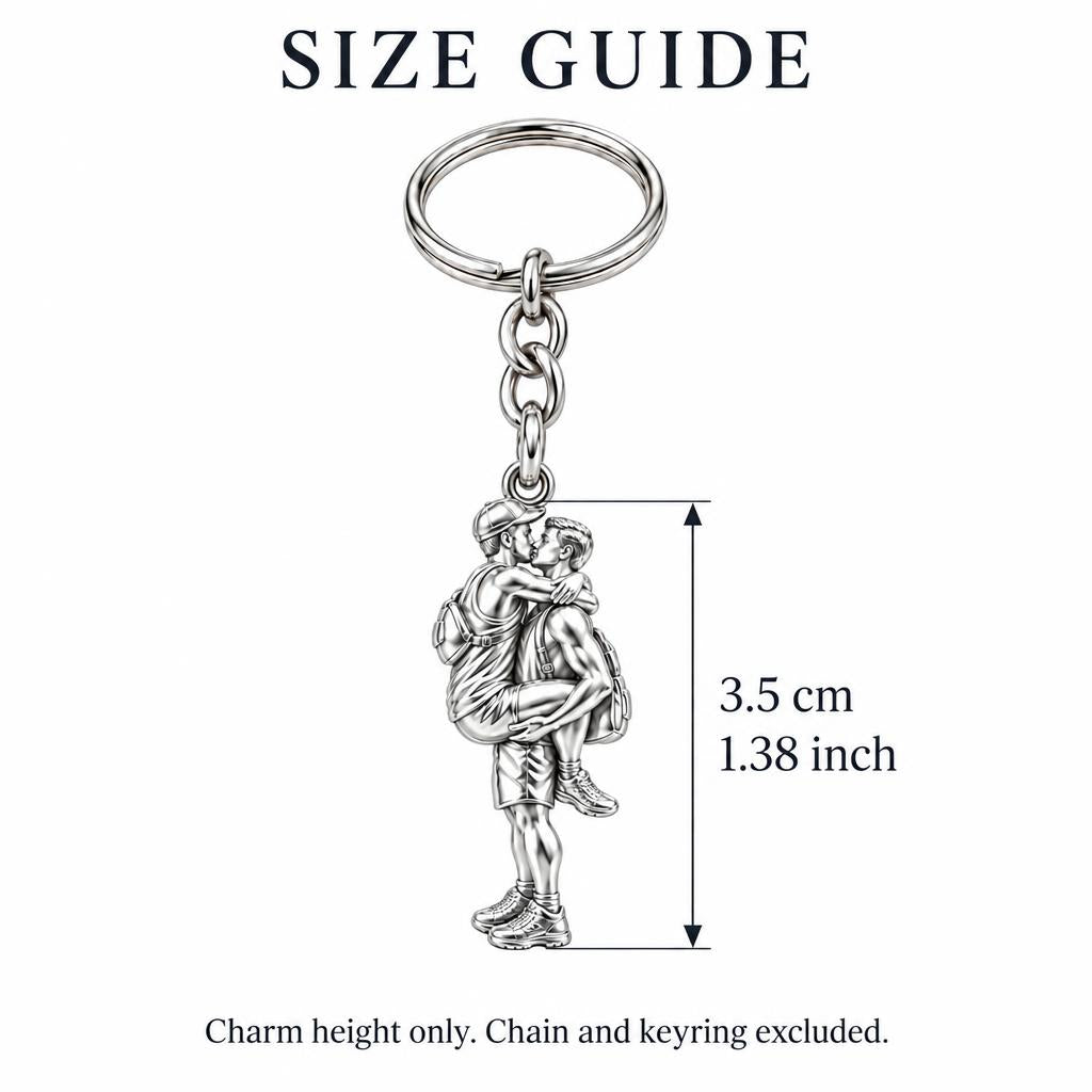 Adventurous Love Embrace Charm Keychain – size guide, 3.5 cm (1.38 in) charm, chain and keyring excluded