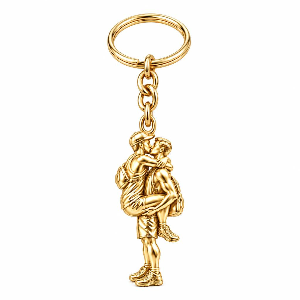 Adventurous Love Embrace Charm Keychain – 18K gold, front view