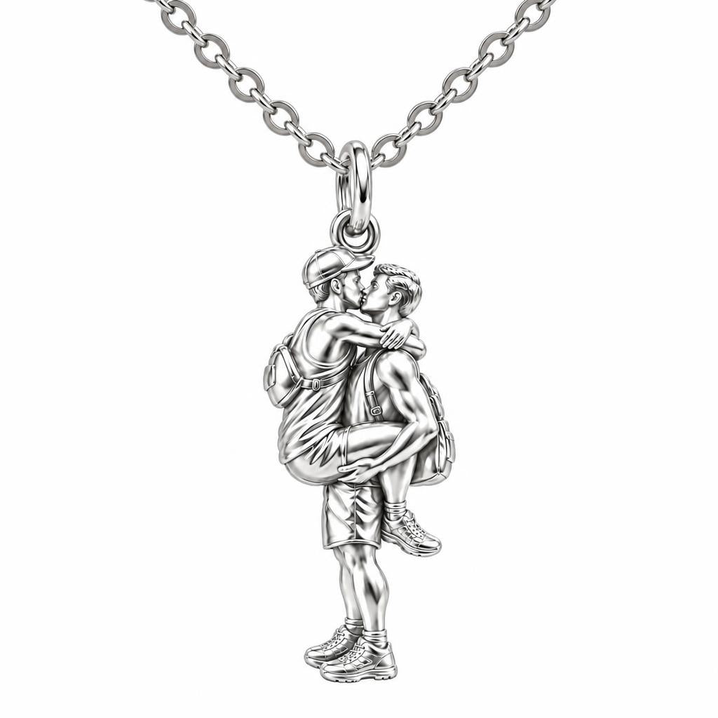 Adventurous Love Embrace Charm Necklace Set – silver, front view