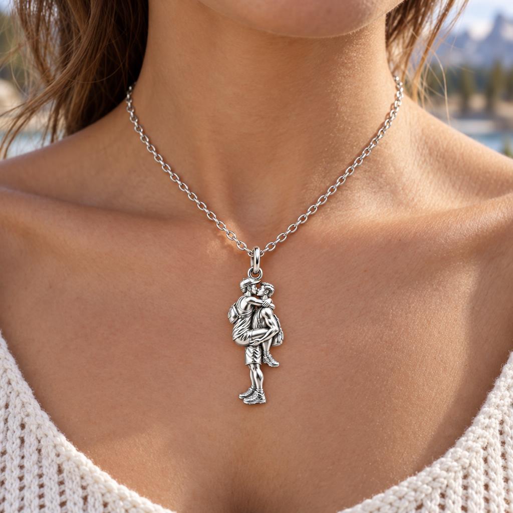 Adventurous Love Embrace Charm Necklace Set – worn / in use