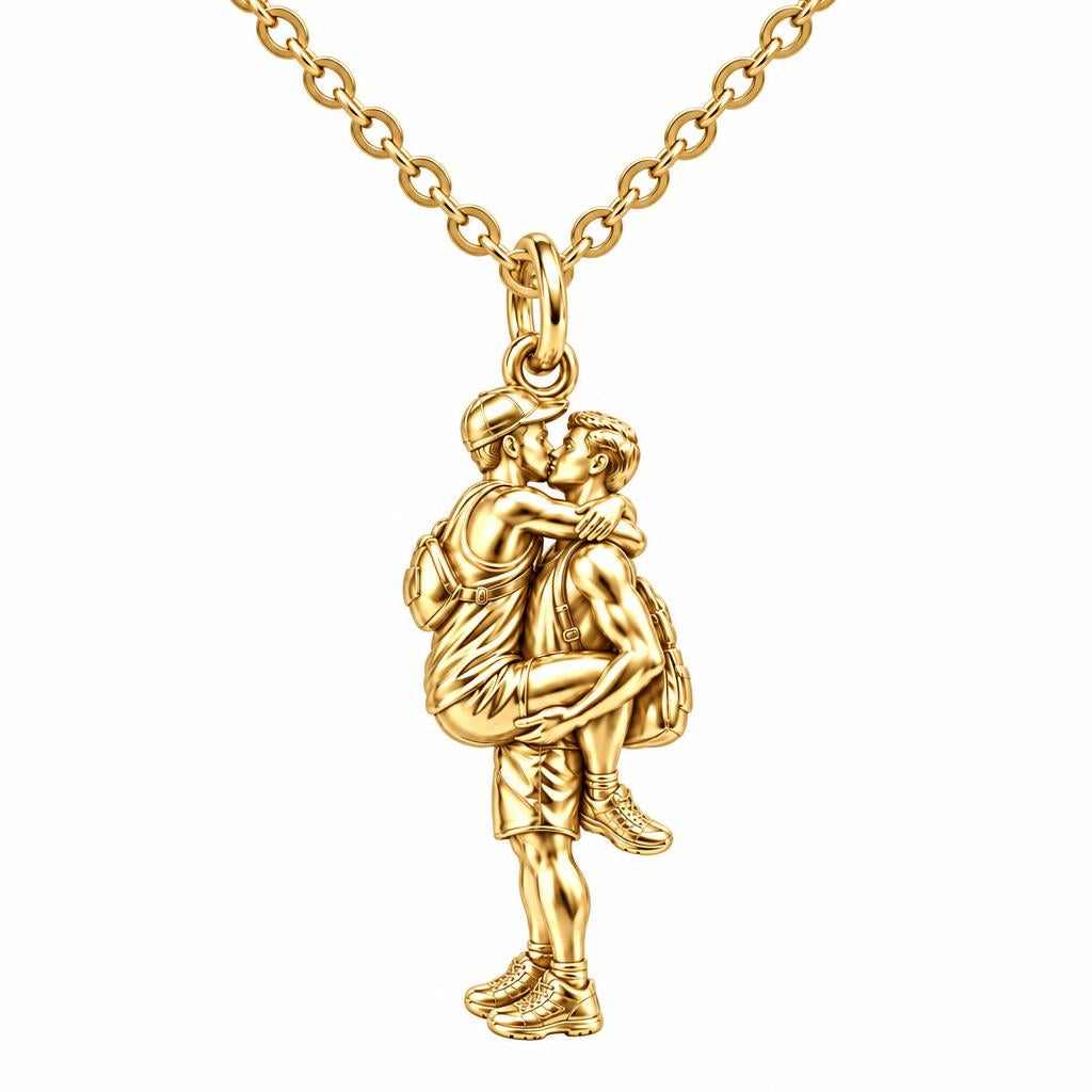 Adventurous Love Embrace Charm Necklace Set – 18K gold, front view