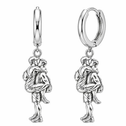 Adventurous Love Embrace Huggie Charm Earrings – silver, front view