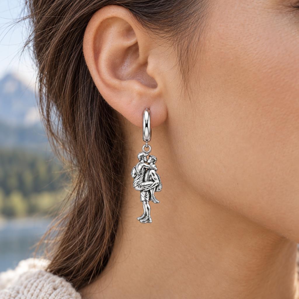 Adventurous Love Embrace Huggie Charm Earrings – worn / in use