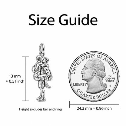 Adventurous Love Embrace Huggie Charm Earrings – size guide, 13 mm charm next to a quarter