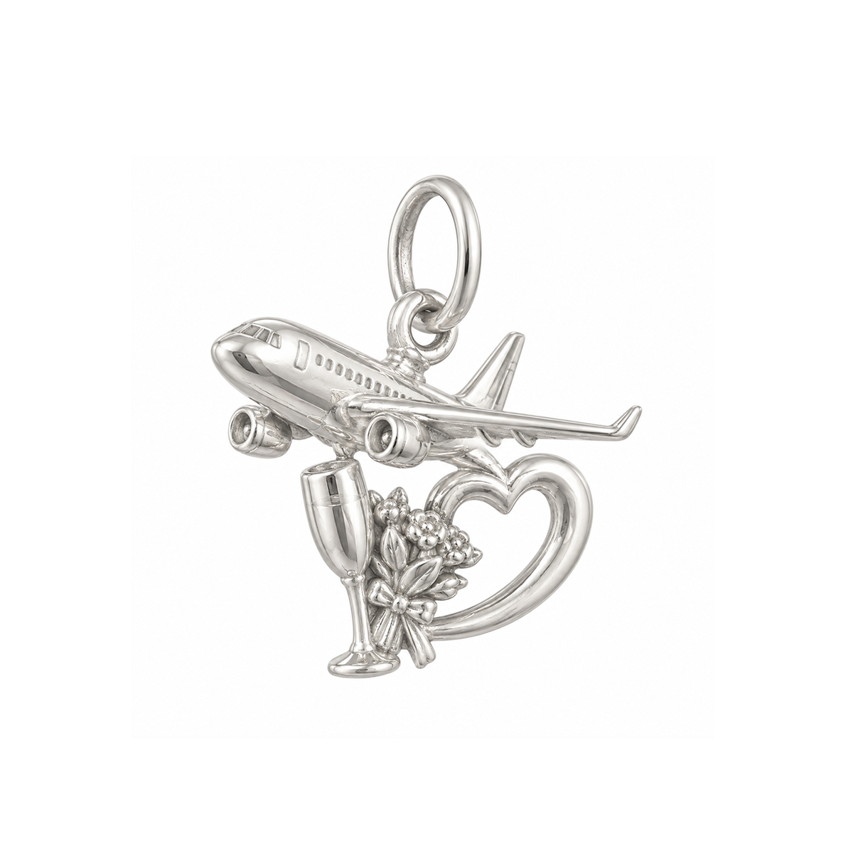 Airplane with Heart Trail Charm — Silver — 50-works-silver-20260916-164