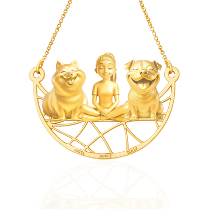 Soulyshine Personalized Girl And Her Pets Necklace - Akita/American Bully