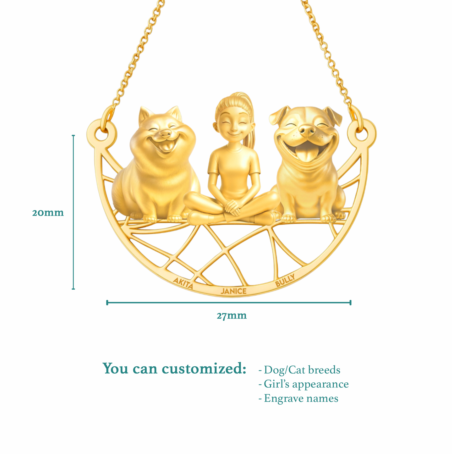 Soulyshine Personalized Girl And Her Pets Necklace - Akita/American Bully