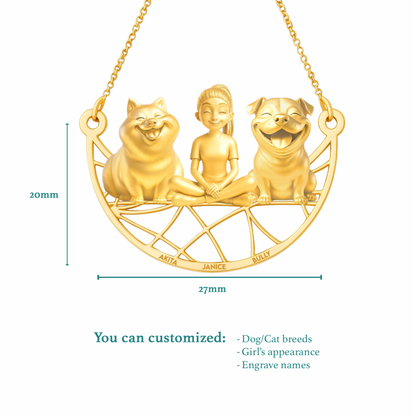 Soulyshine Personalized Girl And Her Pets Necklace - Akita/American Bully