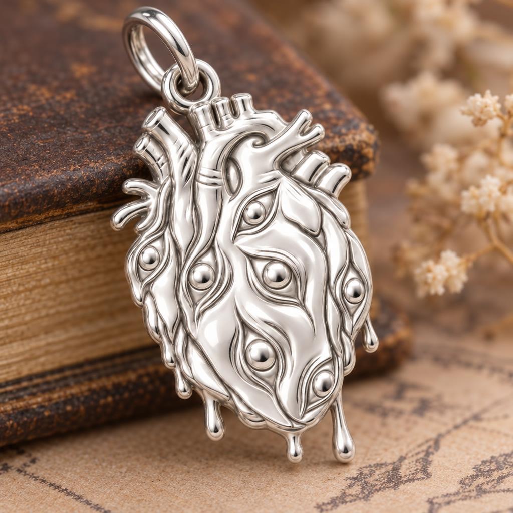 All-Seeing Heart Charm Bracelet – Personalized Artist Gift – macro detail of the charm