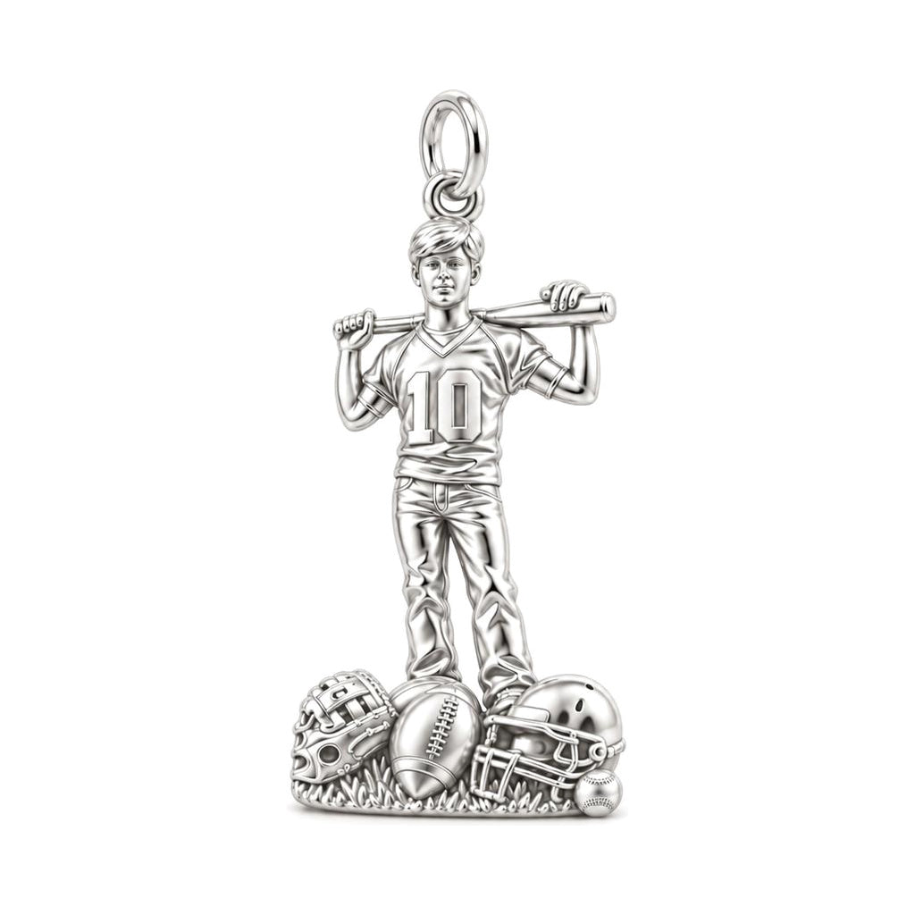All Star Athlete Charm Bracelet – Personalized Mom Gift – silver charm, front view