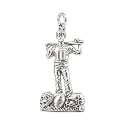 All Star Athlete Charm Bracelet – Personalized Mom Gift – silver charm, front view